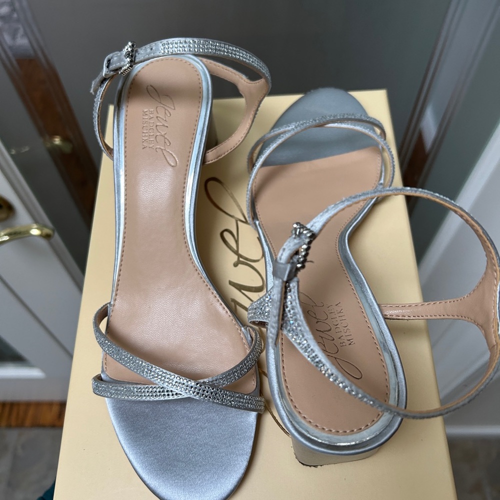Jewel Badgley Mischka Silver Strappy Heels